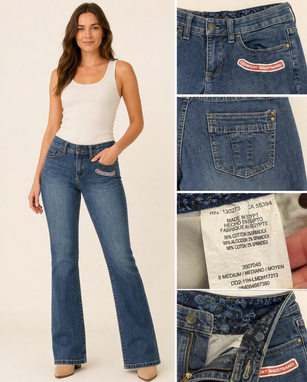 NWOT Y2K Indie 2000s Lee Bootcut Jeans Sz 8 Comfort Waistband Medium Wash Denim